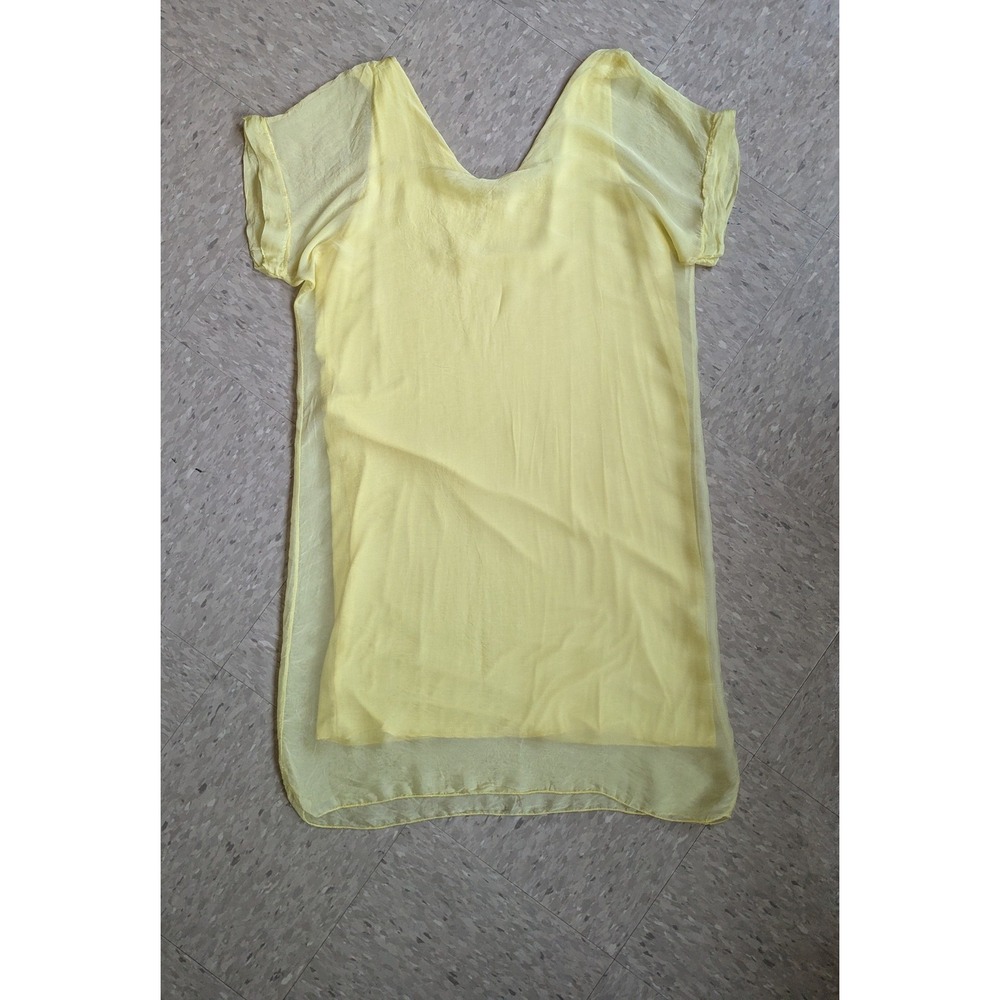 Made in Italy Yellow Silk Blend Lined Chiffon V-Neck Shift Dress Medium - Picture 5 of 8